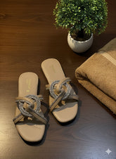 Braided Strap Slides with Beaded Detailing