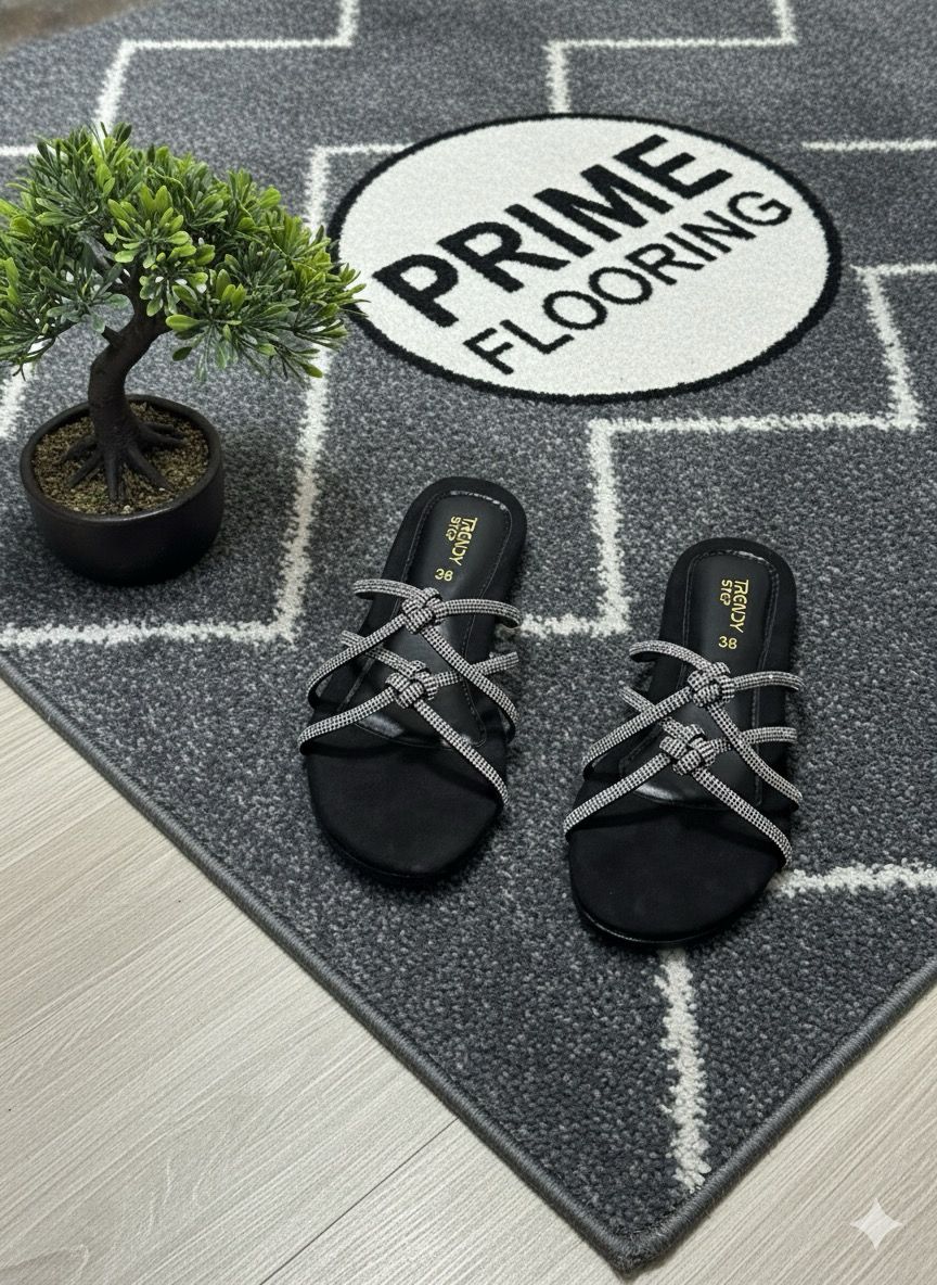 Slide Slippers with Glitter Crisscross Straps