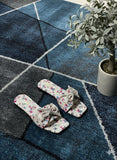 Floral Slip-On Sandals with Beaded Bow Detail
