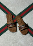 Monogram Slides Slippers with Green and Red Stripe
