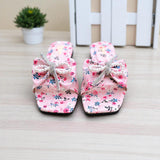 Floral Slip-On Sandals with Beaded Bow Detail
