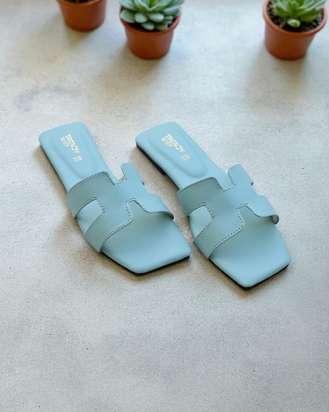 Slide Sandals with Cut-Out Straps